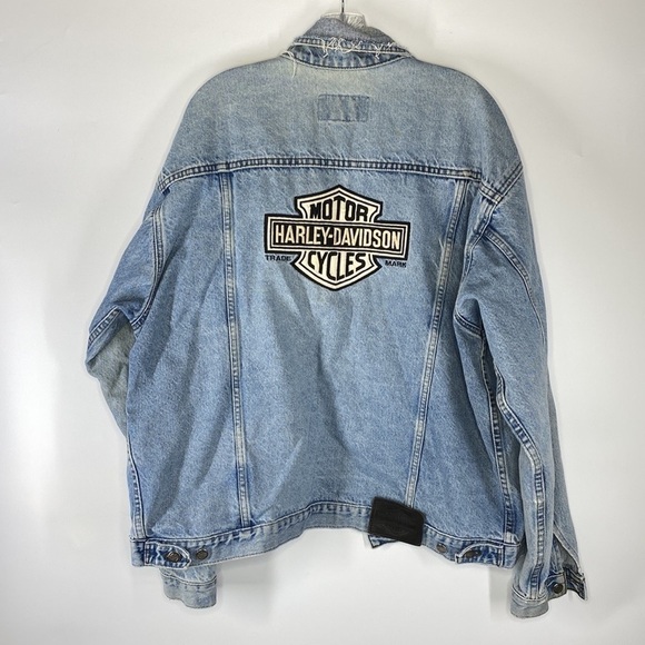 Vintage Harley Davidson Biker Denim Button Front Jacket Size Large - Picture 1 of 9